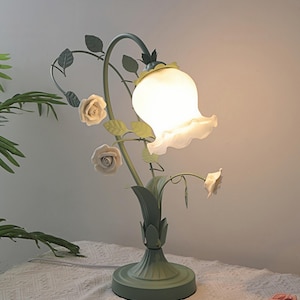 Floral Ceramic Rose Table Lamp: Vintage Shabby Chic Desk Light