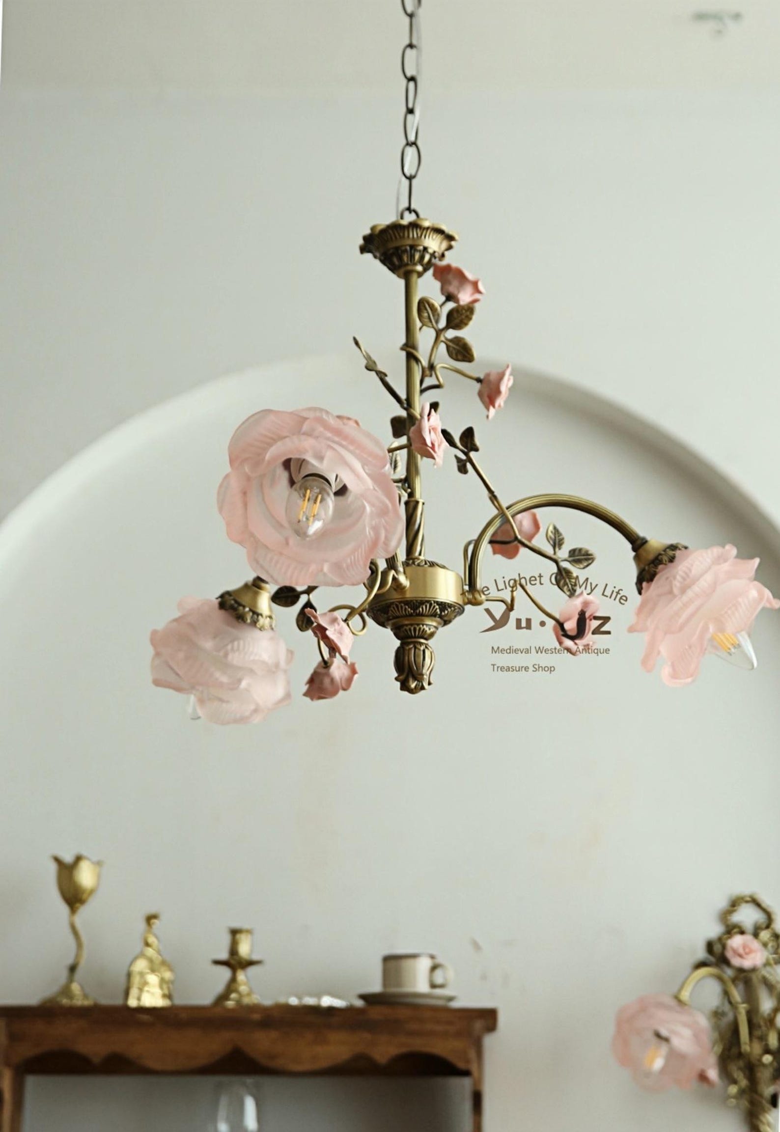 Pink Rose Chandelier: French Cottagecore Floral Ceiling Light - Etsy