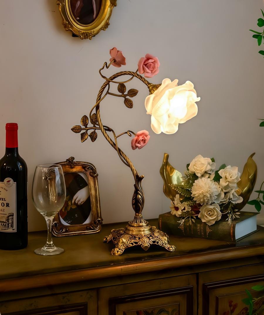 カラー　花　ライト　アンティーク　ビンテージ　カントリー　ランプ　デコレーション Vintage flower lamp - Etsy 日本