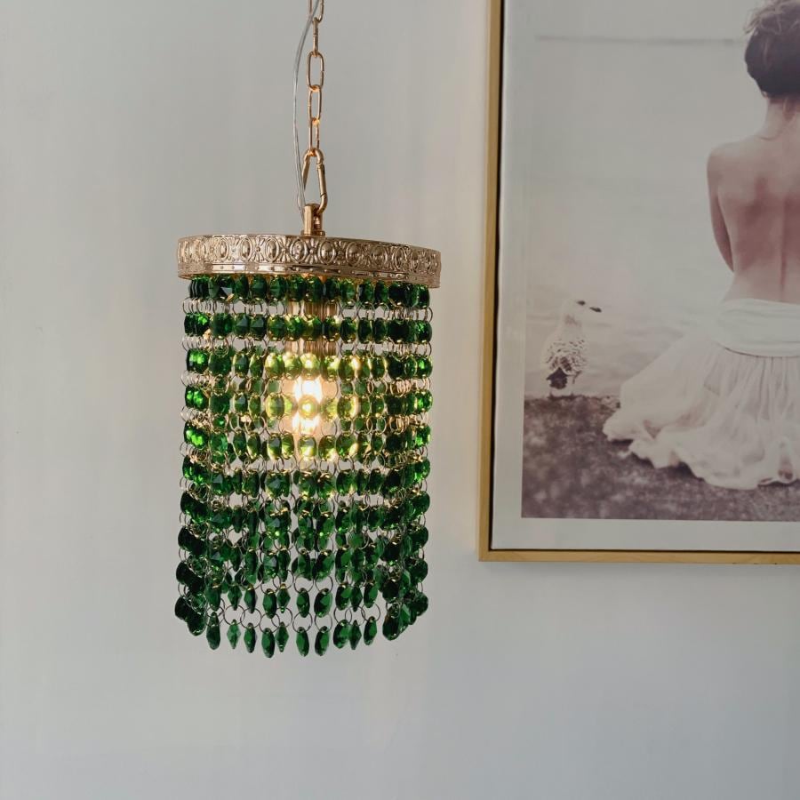 Handmade Green Crystal Chandelier: French Boho Pendant Light