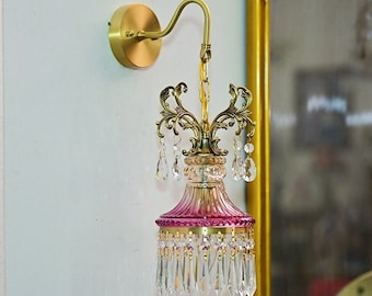 Vintage Crystal Wall Sconce: Brass Medieval Lighting Fixture