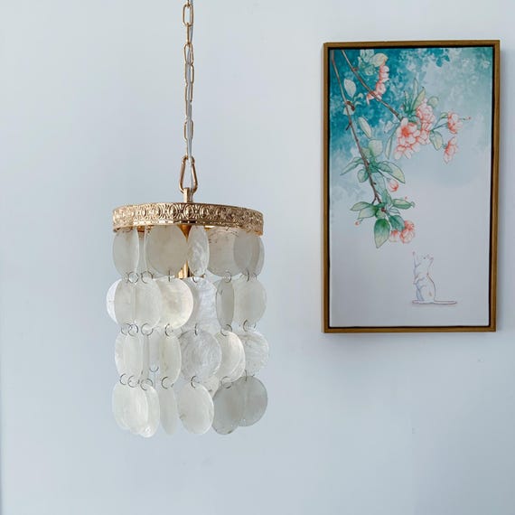 Boho Capiz Shell Chandelier, Gold Coastal Pendant Light - Etsy