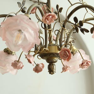 Pink Rose Chandelier: French Cottagecore Floral Ceiling Light - Etsy