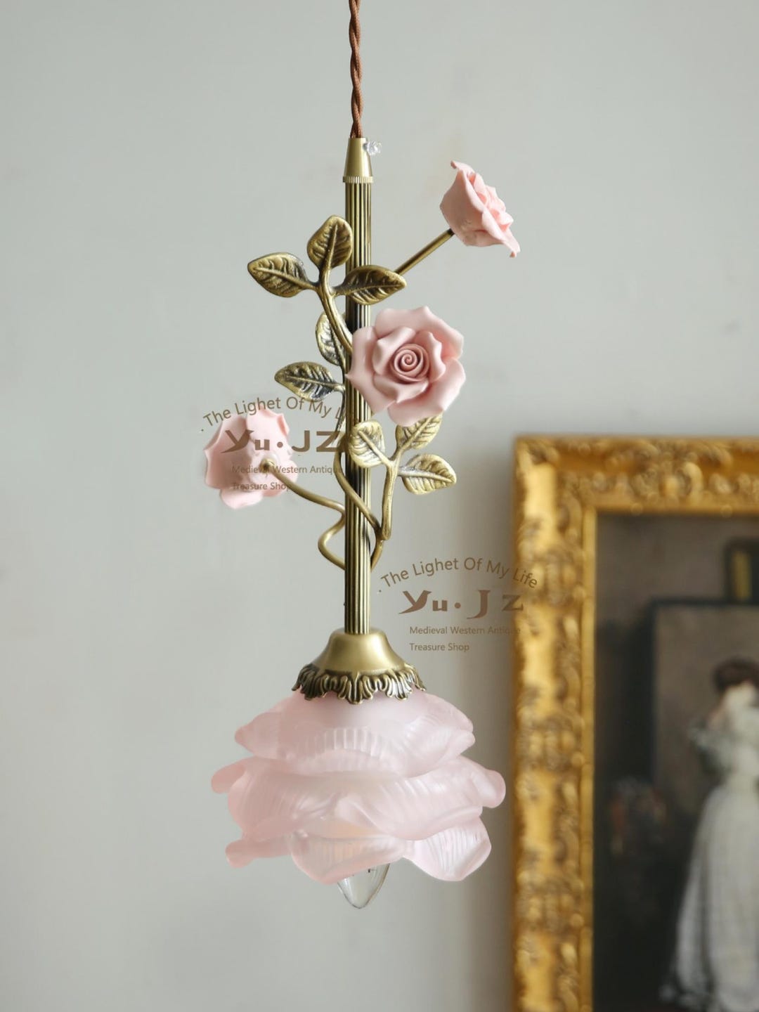 Floral Glass Pendant Light With Ceramic Roses - Vintage Style - Etsy
