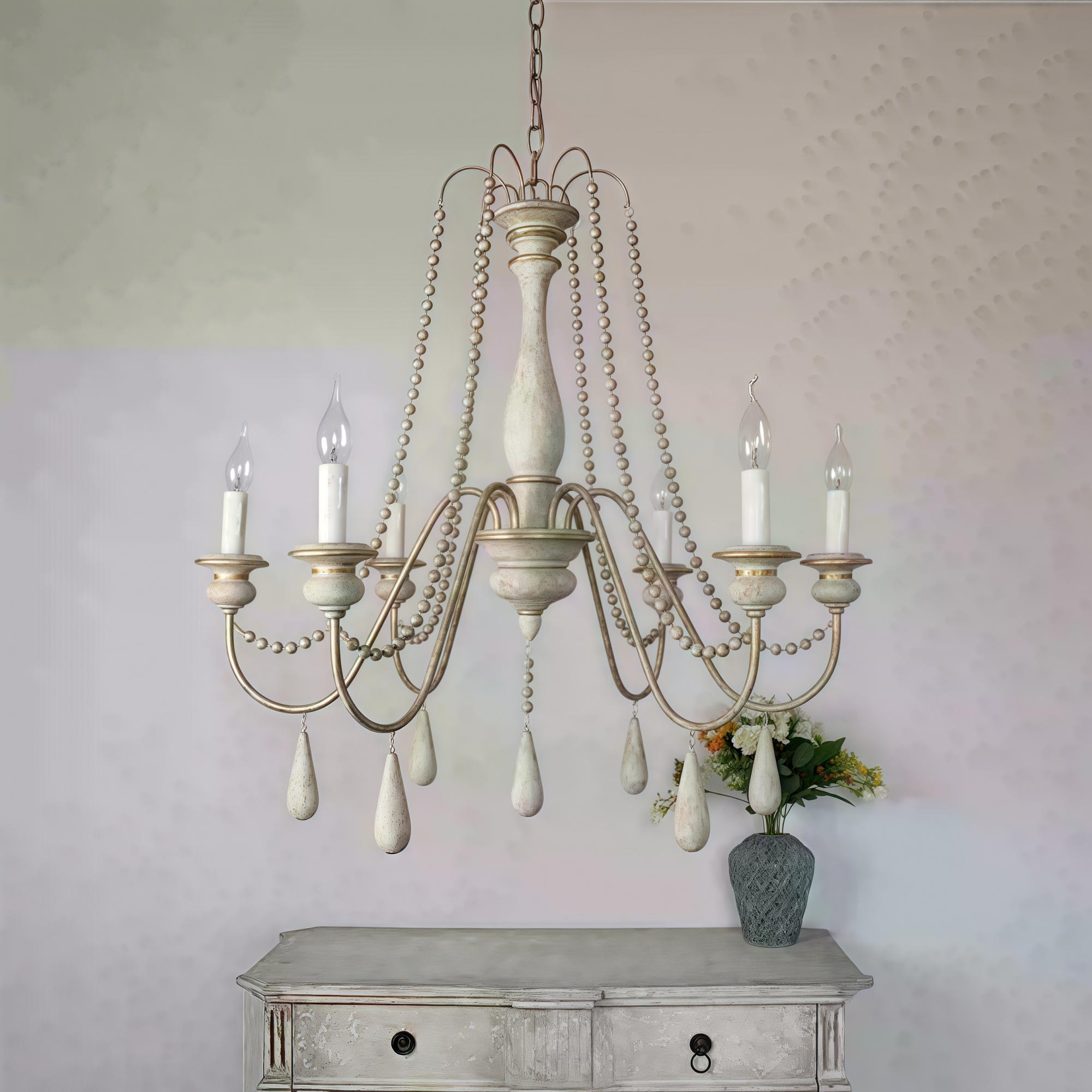 french country small wood bead chandelier