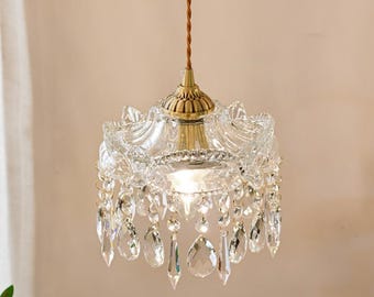 Vintage Crystal Pendant Light: Gold Brass French Chandelier