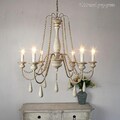 French Country Chandelier: Wood Beaded Candle-Light Style