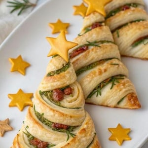 Basil Pesto Cheesy Puff Pastry Christmas Tree Recipe | Easy Holiday Appetizer | Festive Party Food | Instant Download