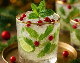White Christmas Mojito Recipe | Holiday Cocktail Card (PDF)