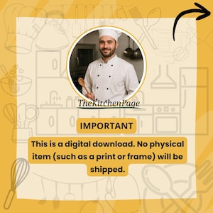 May include: A digital download announcement with a chef in a white uniform holding a wooden spoon. The text reads "IMPORTANT" and "This is a digital download. No physical item will be shipped."