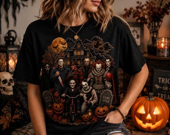 Scary Movie Villains Halloween PNG, Haunted Mansion Spooky Design (Digital Download)
