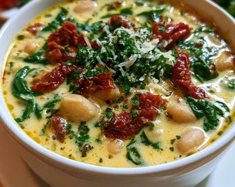 Creamy Tuscan White Bean Spinach Soup Recipe | Healthy One-Pot Meal (Instant Download)
