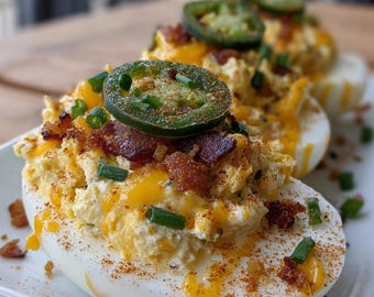 Jalapeño Popper Deviled Eggs Recipe | Spicy & Creamy Party Appetizer | Printable Recipe Card Download