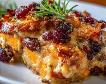 Sweet Potato & Cranberry Gratin Recipe | Festive Holiday Side Dish | Printable Recipe PDF