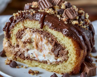 Peanut Butter Cup Roll Cake Recipe | Chocolate Swiss Roll (Digital Download)