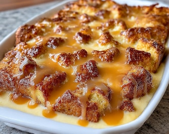 Bread Pudding with Caramel Sauce Recipe (Instant Download)