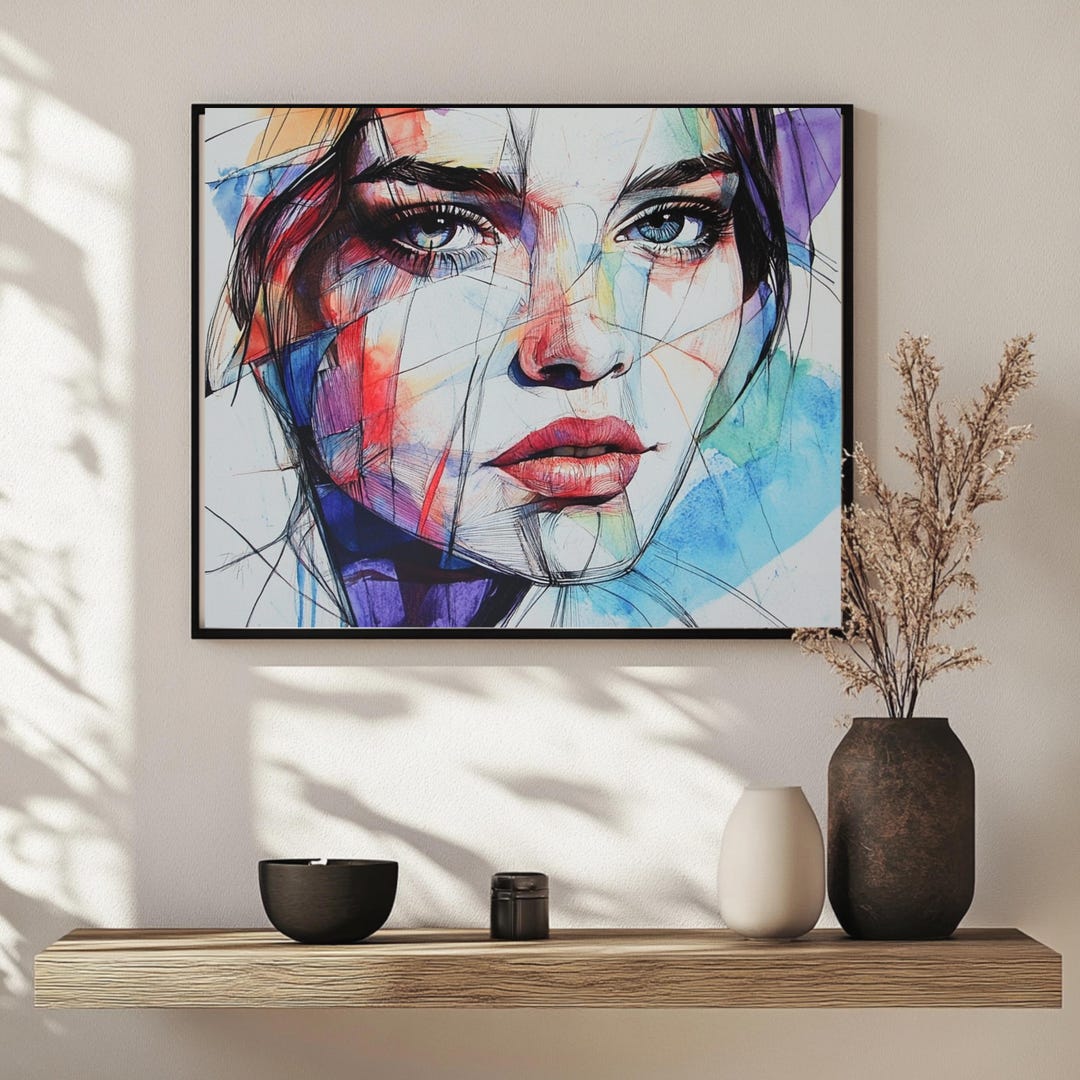 Woman Portrait Wall Art Print Abstract Girl Poster Home Decor Painting ...