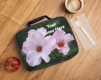 Personalized Pink Rose Lunch Bag, Floral Insulated Tote