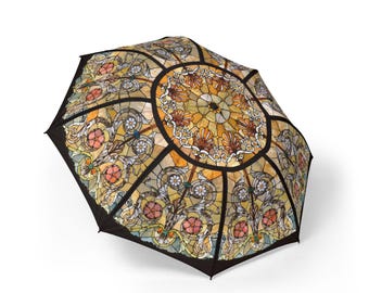 Parasol z kopułą witrażową w kształcie róży | Parasol składany