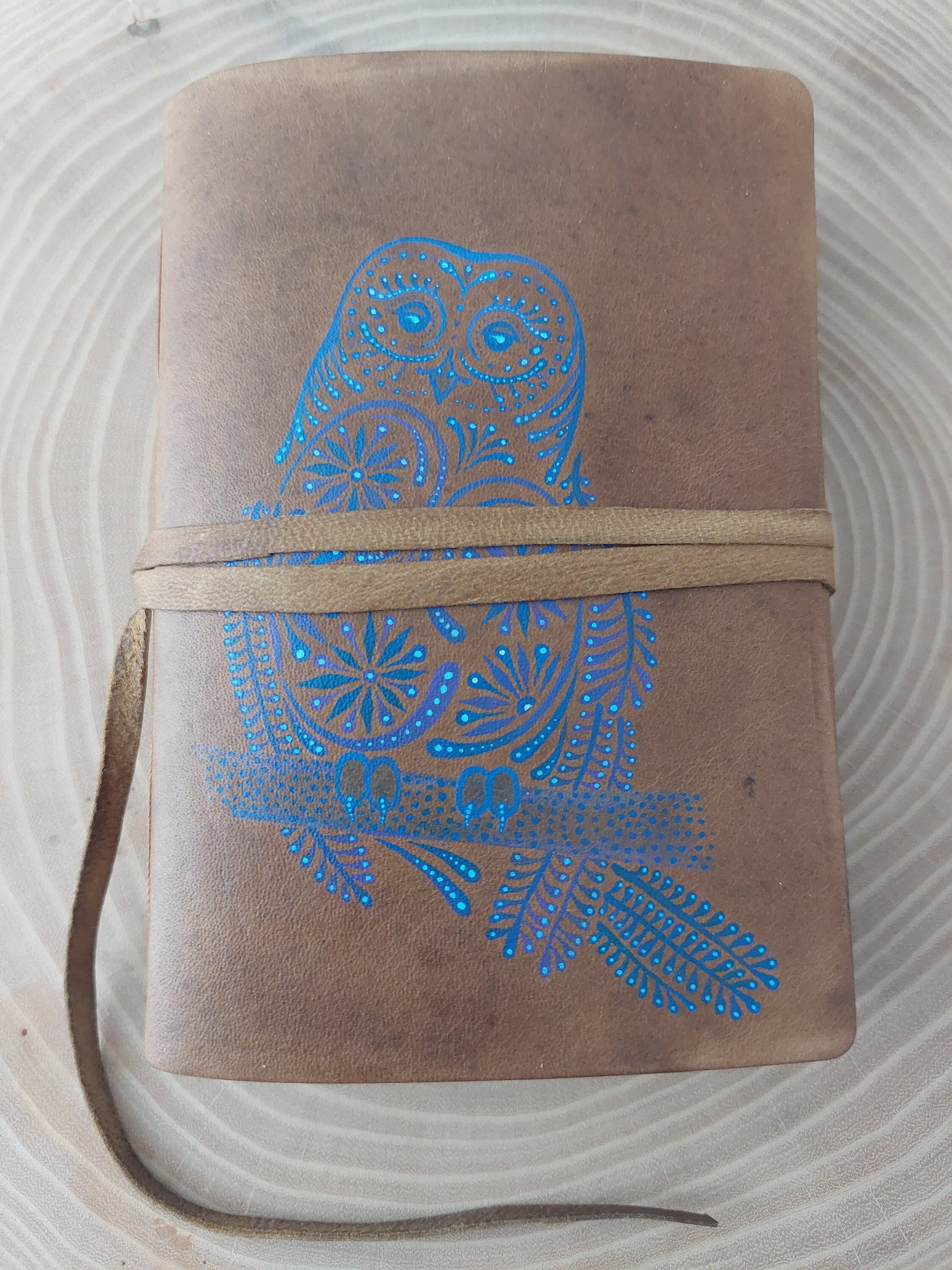 Handcrafted Full Grain Leather Journal: Owl Handpainted Design