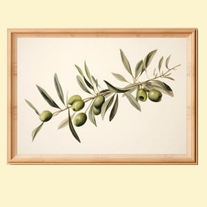 Olive Branch Art Printable, Rustic Farmhouse Kitchen Wall Decor, Botanical Painting Print, Neutral Wall Art, Instant Download