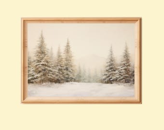 Winter Pine Forest Painting: Vintage Snowy Landscape Art (Digital Download)