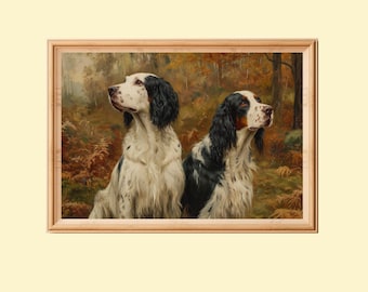 Cuadro vintage de setter: arte rústico de pared de perro de caza (descarga digital)