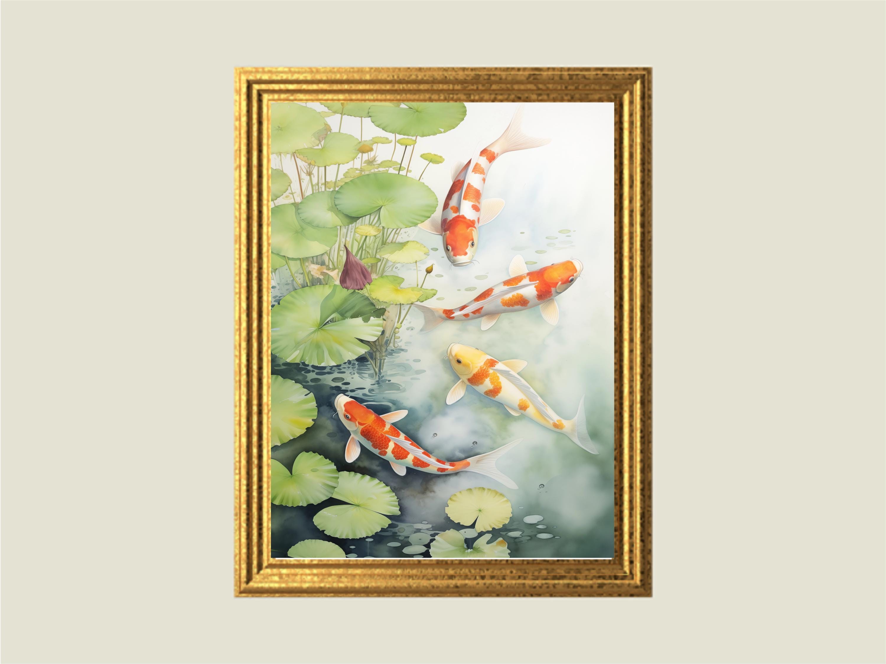 鯉の水彩画：心を落ち着かせるバスルームの壁アート（即時ダウンロード