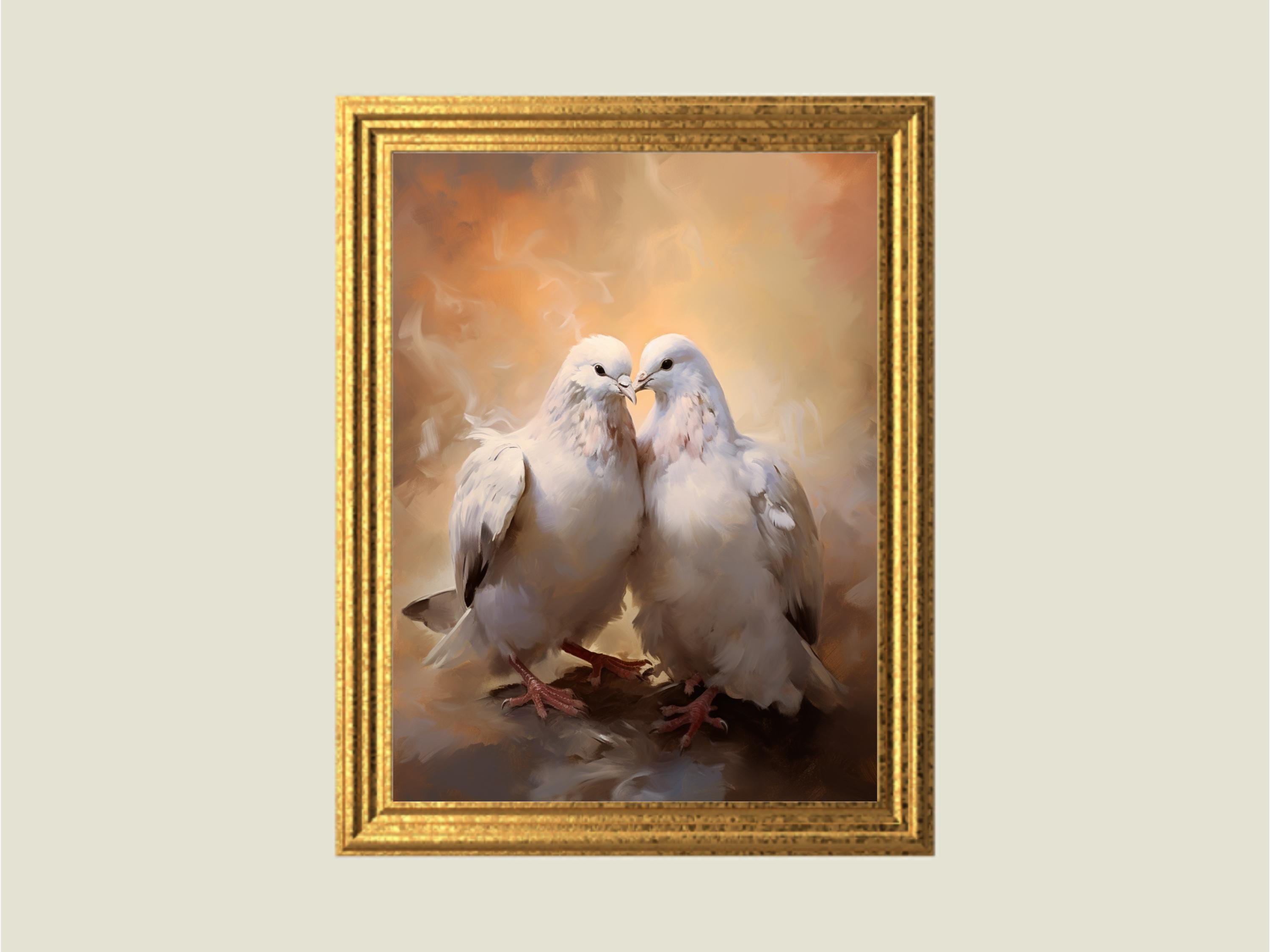 Romantic White Doves Painting: Valentine's Day Decor (digital