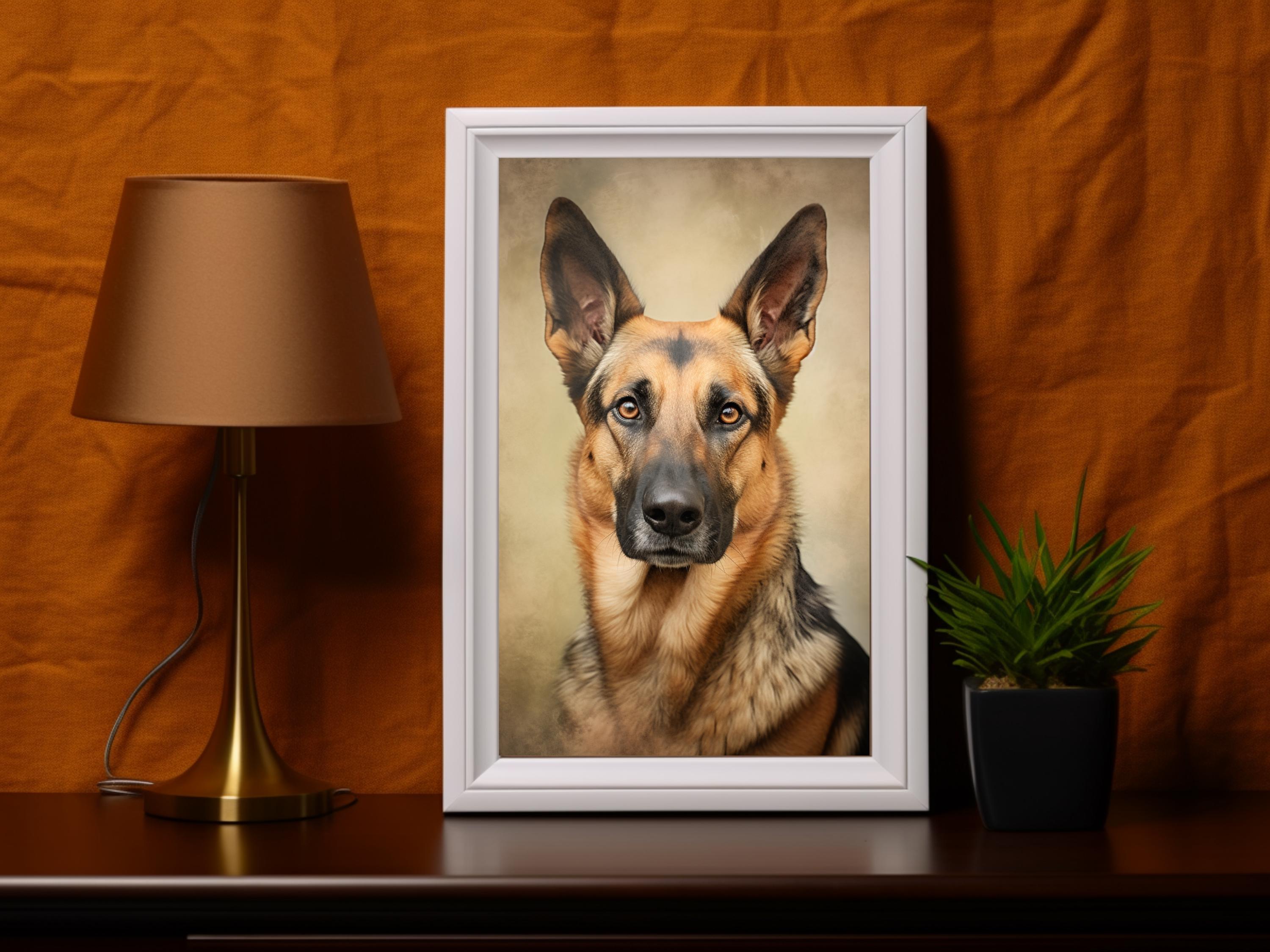 ヴィンテージのジャーマンシェパードの油絵：農家の犬アート（デジタル