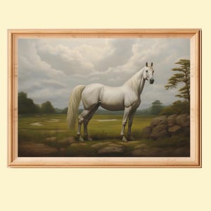 White Horse Wall Art, Vintage Horse Painting, Printable Wall Art, Farmhouse Wall Decor, Vintage Print Instant Download