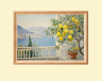 Mediterranean Lemon Tree Print: Coastal Terrace Landscape (Digital Download)
