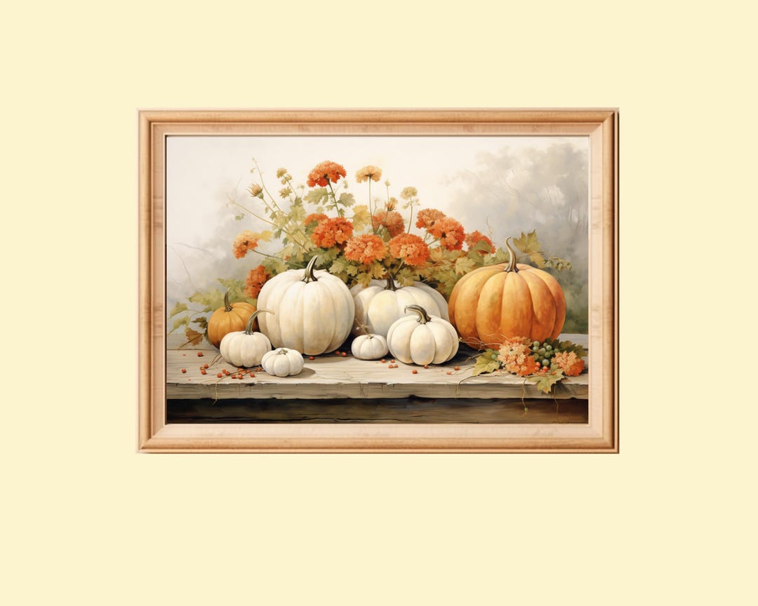 Pumpkin Still Life Painting: Rustic Autumn Wall Art (digital Download ...