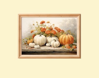 Pintura de natureza morta de abóbora: arte de parede rústica de outono (download digital)