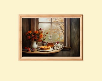 Rustic Autumn Kitchen Art: Vintage Pumpkin Pie Still Life (Digital Download)