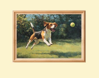 Beagle Playing With A Ball Painting: Vintage Art For Dog Lovers (Digital Download)