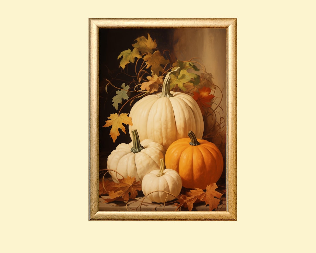 Pumpkin Still Life Art Print: Vintage Autumn Wall Decor (digital ...