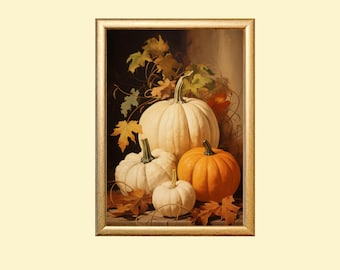 Pumpkin Still Life Art Print: Vintage Autumn Wall Decor (Digital Download)