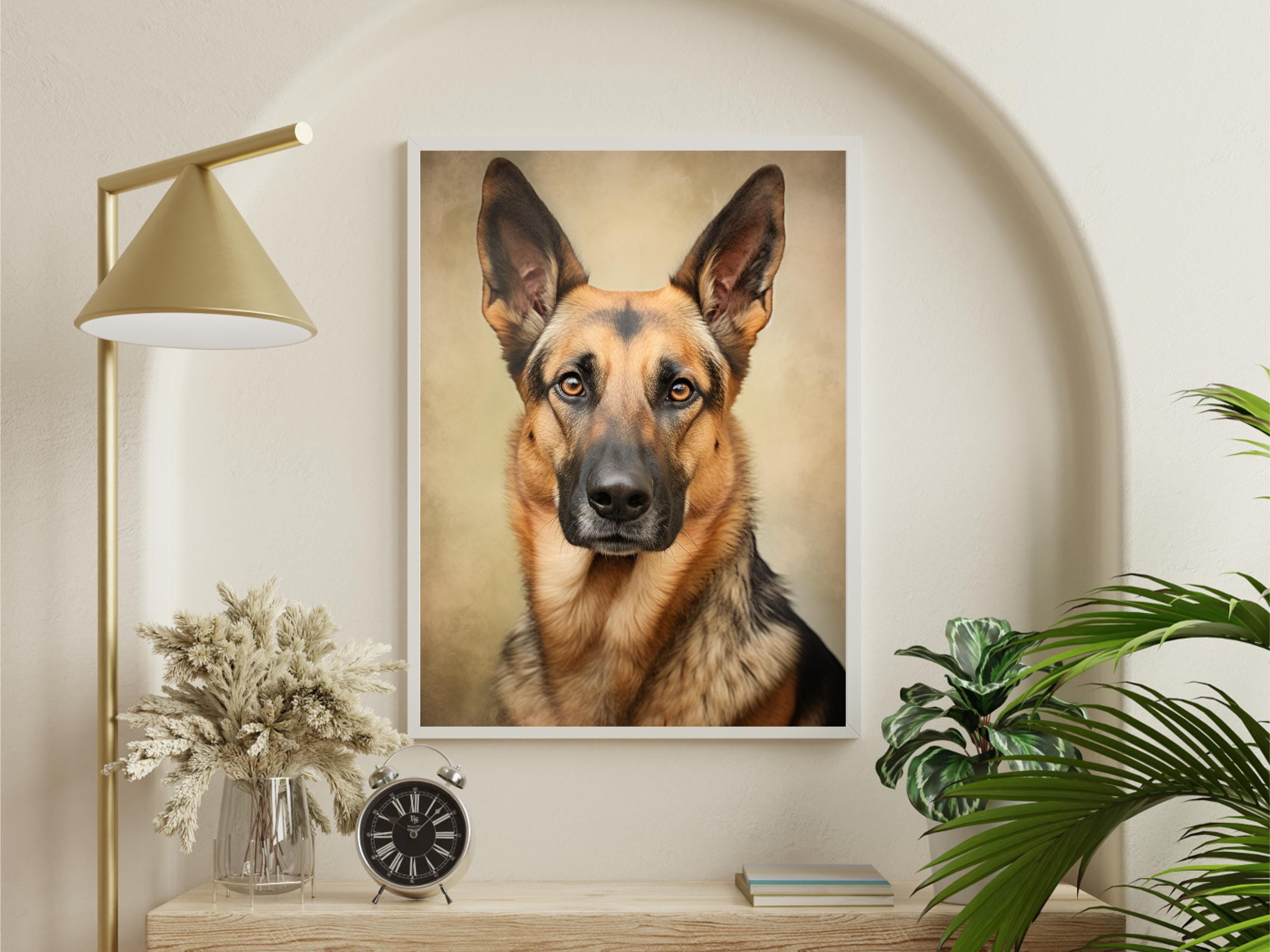 ヴィンテージのジャーマンシェパードの油絵：農家の犬アート（デジタル