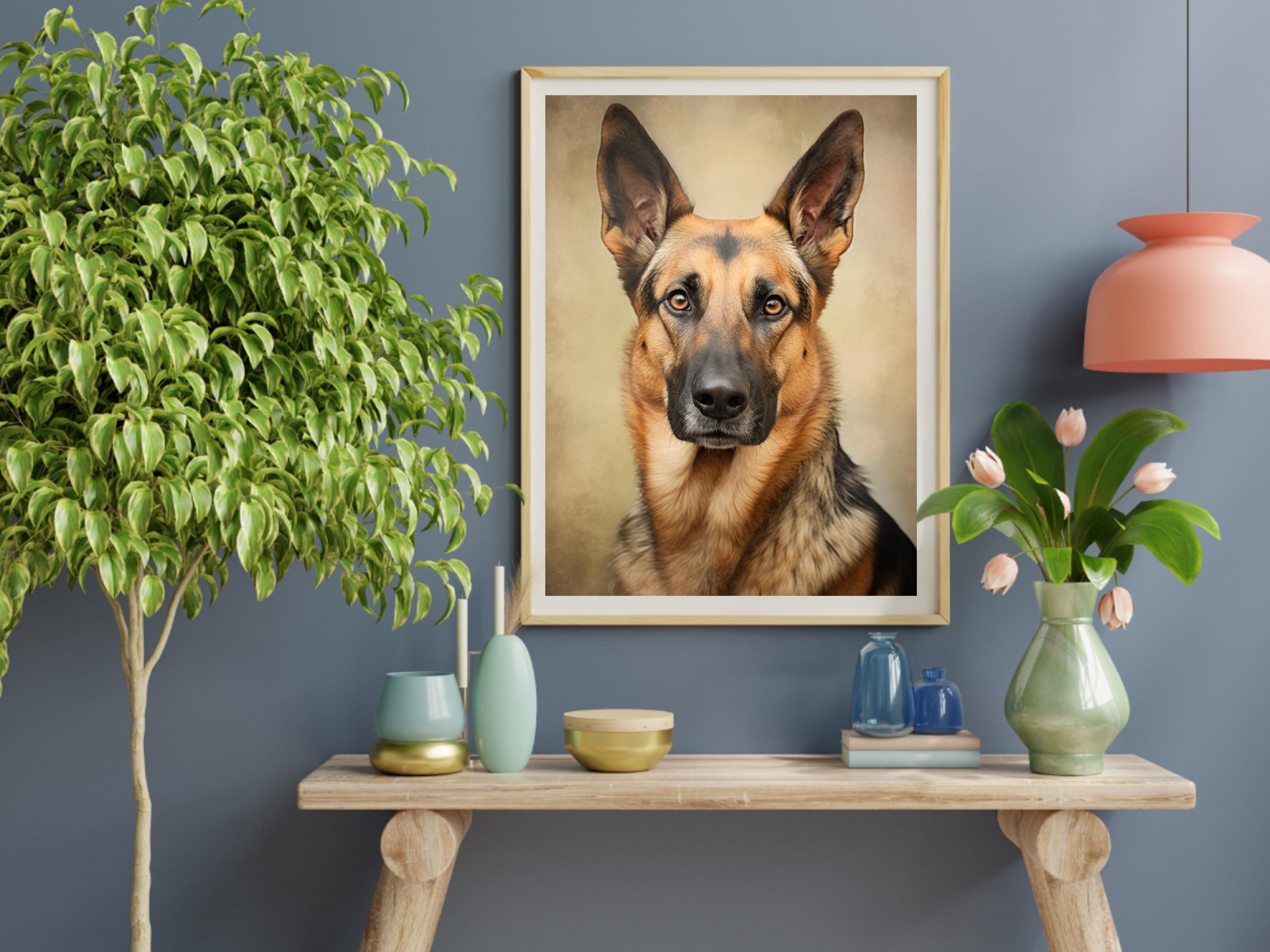 ヴィンテージのジャーマンシェパードの油絵：農家の犬アート（デジタル