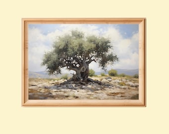Olive Tree Impressionist Painting: Rustic Mediterranean Cottagecore Art (Digital Download)