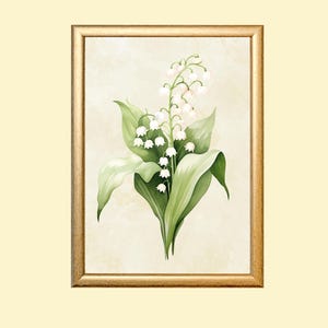 Lily Of The Valley Printable Wall Art, May Birth Month Flower Painting Instant Download, Botanical Wildflower Print, Cottagecore Home Decor