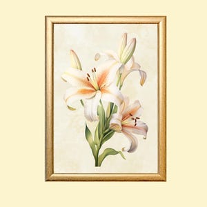 Vintage Wood Lily Print: Farmhouse Floral Botanical Art (Digital Download)