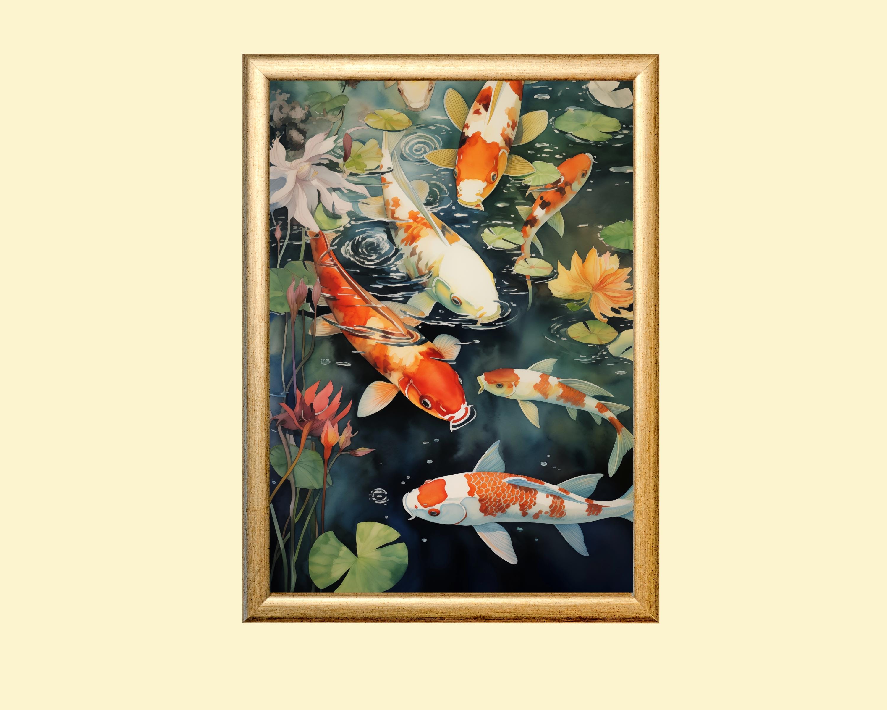 鯉の水彩画：落ち着いた池のアート（デジタルダウンロード） - Etsy 日本