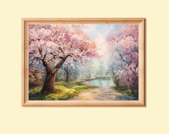 春の桜、ゴッホにインスピレーションを受けた、鮮やかな印象派のアート