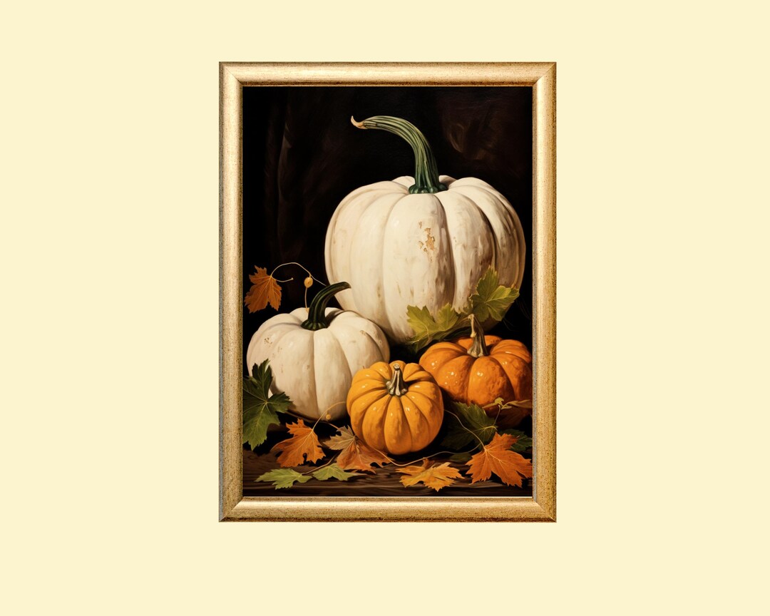 Pumpkin Still Life Art Print: Rustic Autumn Wall Decor (digital ...