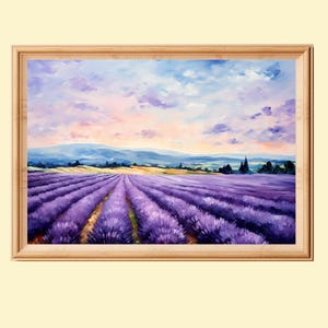 Lavender Field Impressionist Printable Painting, French Countryside Wall Art Print, Provence Farmhouse Home Decor, Instant Download