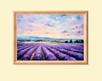 Lavender Field Impressionist Painting: French Countryside Farmhouse Art (Digital Download)