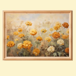 Impressionistische Malerei Ringelblumen druckbare Wandkunst, Oktober Geburtsmonat Blumendruck, Cottagecore Dekor, Instant Download