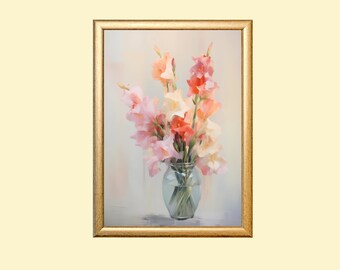 Impressionist Gladiolus Flower Painting: August Birth Flower Art (Instant Download)